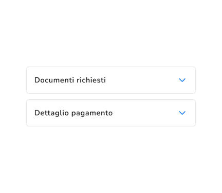 Usa titoli come “Documenti richiesti” e “Dettaglio pagamento”.